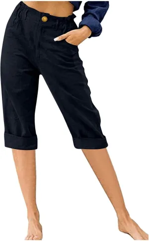 Capri Pants for Women 2024 Casual Summer High Waist Straight Leg Lounge Pant Resort Wear Beach Cropped Trousers
