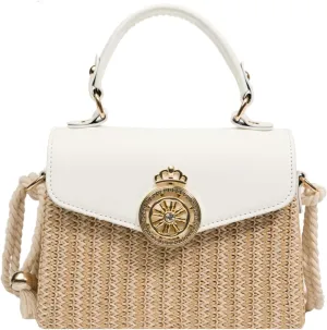 Chic Lock Buckle Square Bag Versatile Shoulder Handheld Crossbody Straw Box Purse Handle