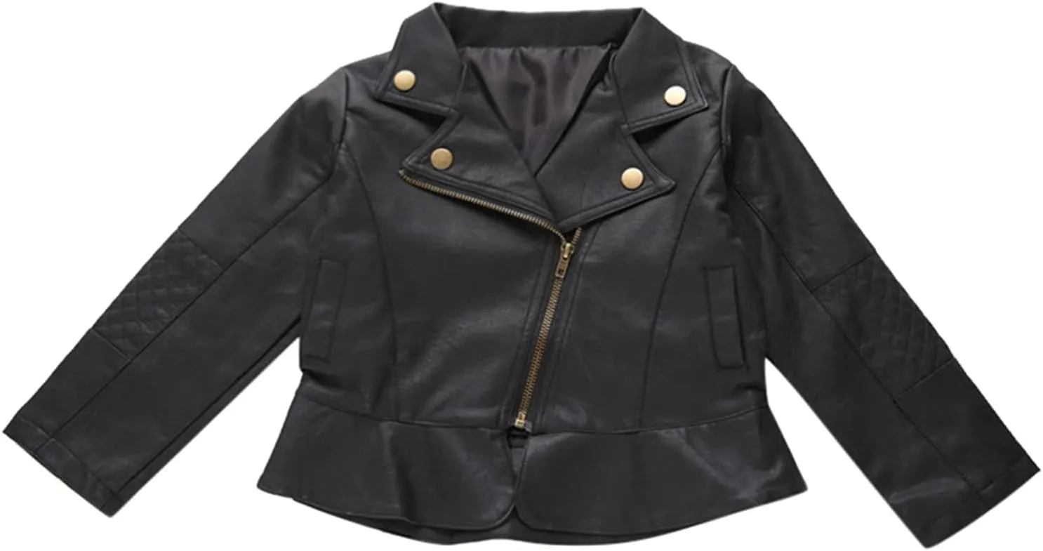 Children's Jacket Girl Boy Motorcycle Jacket Kid Outwear Solid Color Zipper Crop Coat Winter Coat Leather Windbreaker