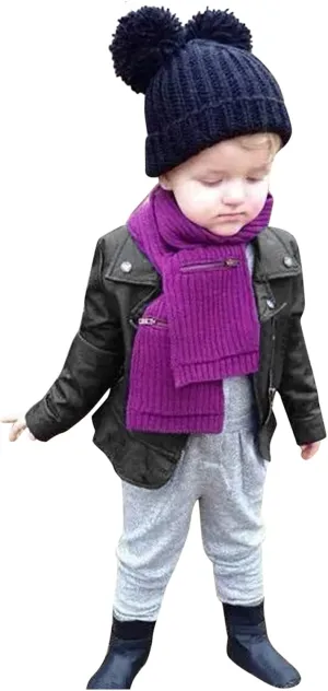 Children's Jacket Girl Boy Motorcycle Jacket Kid Outwear Solid Color Zipper Crop Coat Winter Coat Leather Windbreaker