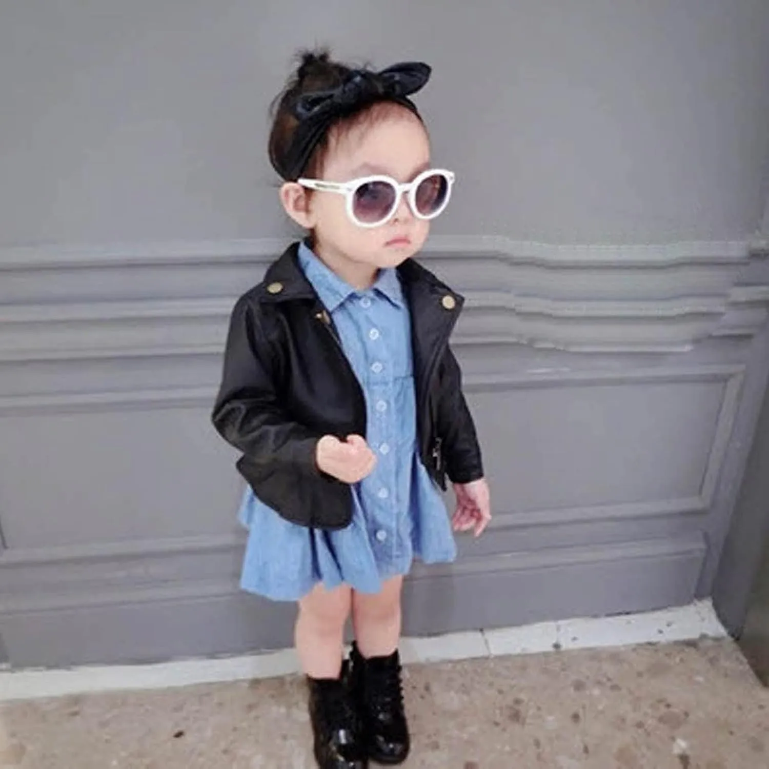 Children's Jacket Girl Boy Motorcycle Jacket Kid Outwear Solid Color Zipper Crop Coat Winter Coat Leather Windbreaker