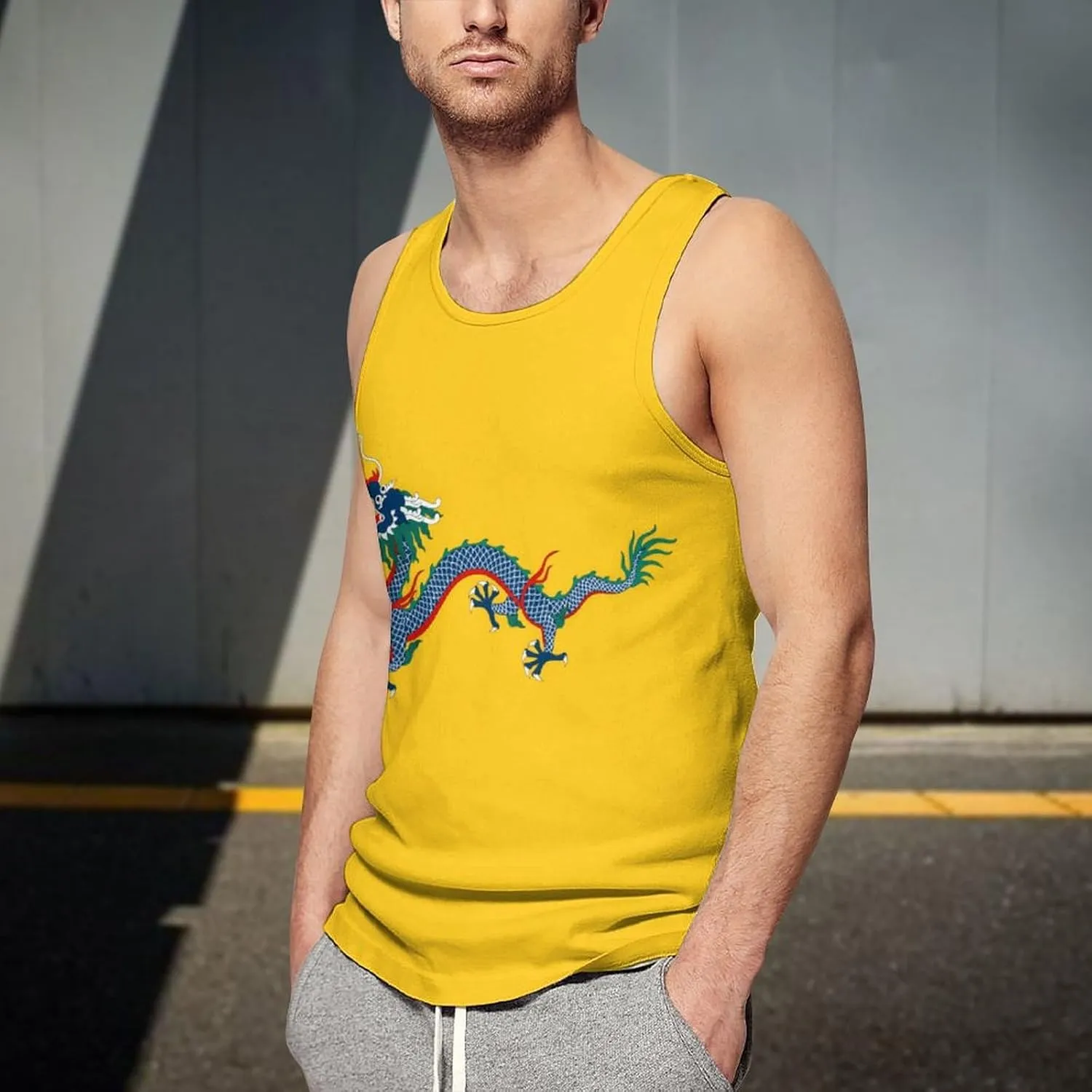 Chinese Empire Under The Qing Dynasty Flag Mens Tank Top Undershirt Sleeveless Gym Vest Workout T-Shirts