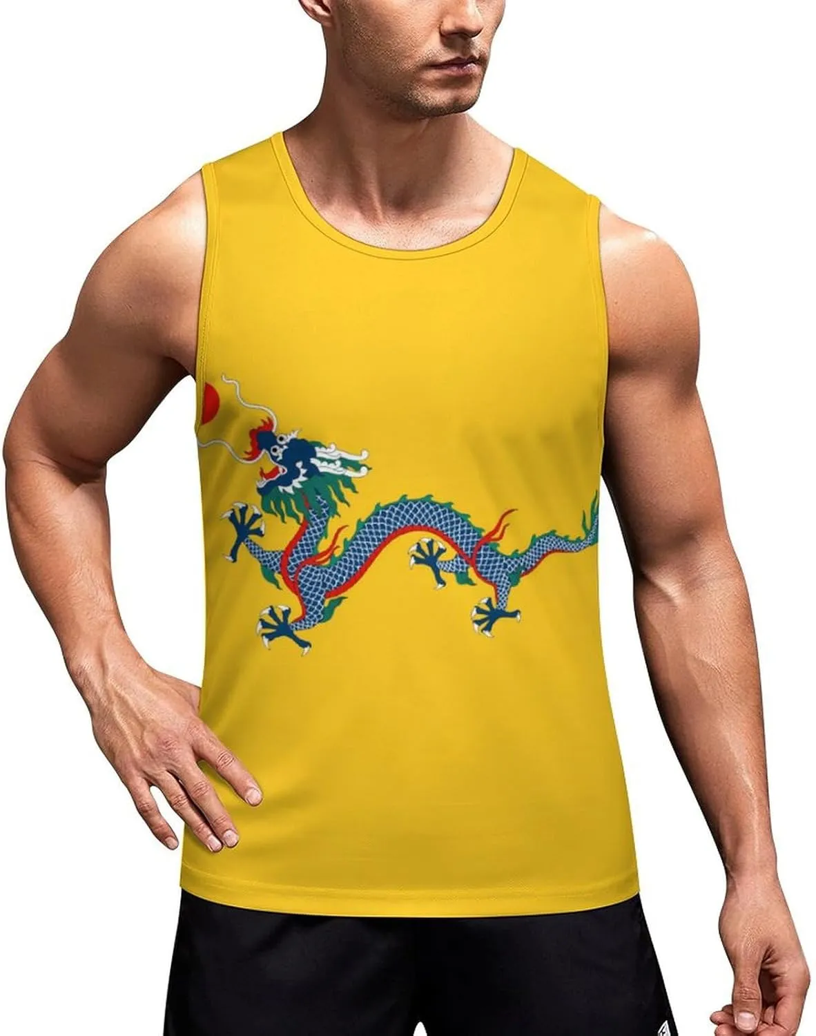 Chinese Empire Under The Qing Dynasty Flag Mens Tank Top Undershirt Sleeveless Gym Vest Workout T-Shirts