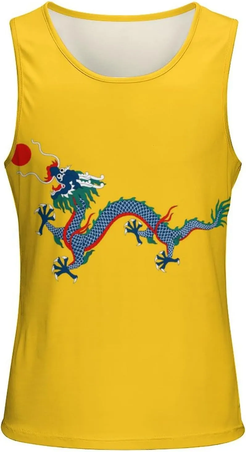 Chinese Empire Under The Qing Dynasty Flag Mens Tank Top Undershirt Sleeveless Gym Vest Workout T-Shirts