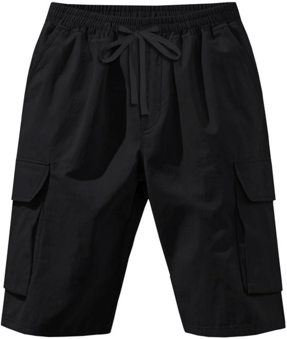 Chino Cargo Shorts for Men Elastic Waist Drawstring Loose Fishing Hiking Long Shorts Work Lounge Pants with Pockets