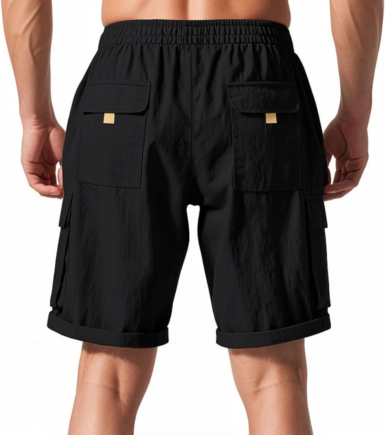 Chino Cargo Shorts for Men Elastic Waist Drawstring Loose Fishing Hiking Long Shorts Work Lounge Pants with Pockets