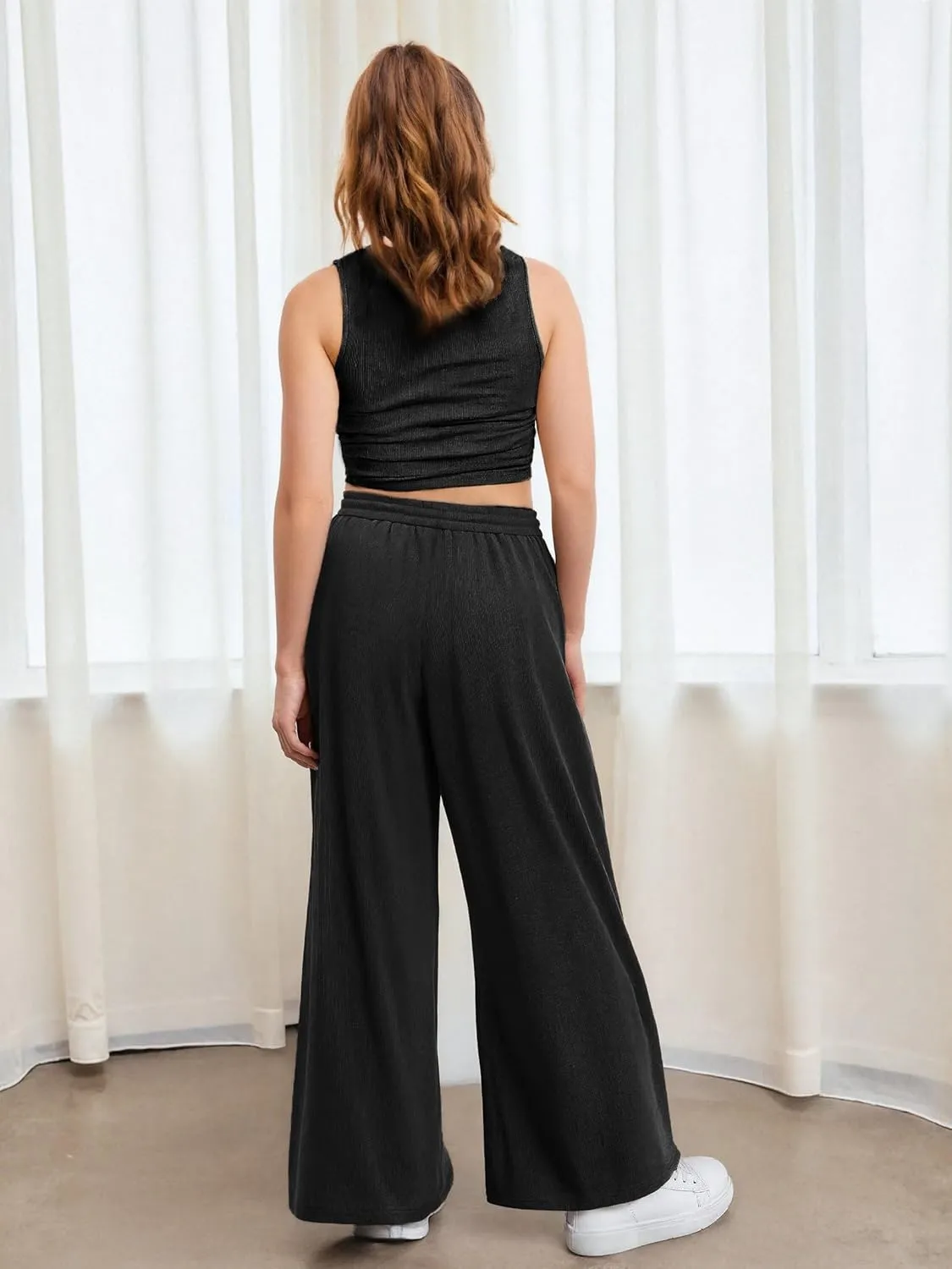 CIDER 2 Piece Sets for Women Summer Tracksuit Sleeveless Tank Tops & Wide Leg Pants Mactching Sets