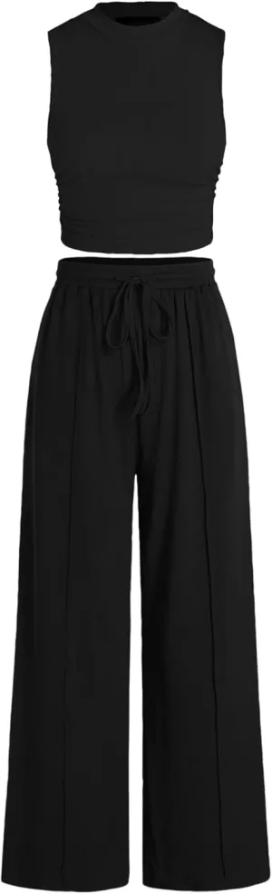 CIDER 2 Piece Sets for Women Summer Tracksuit Sleeveless Tank Tops & Wide Leg Pants Mactching Sets