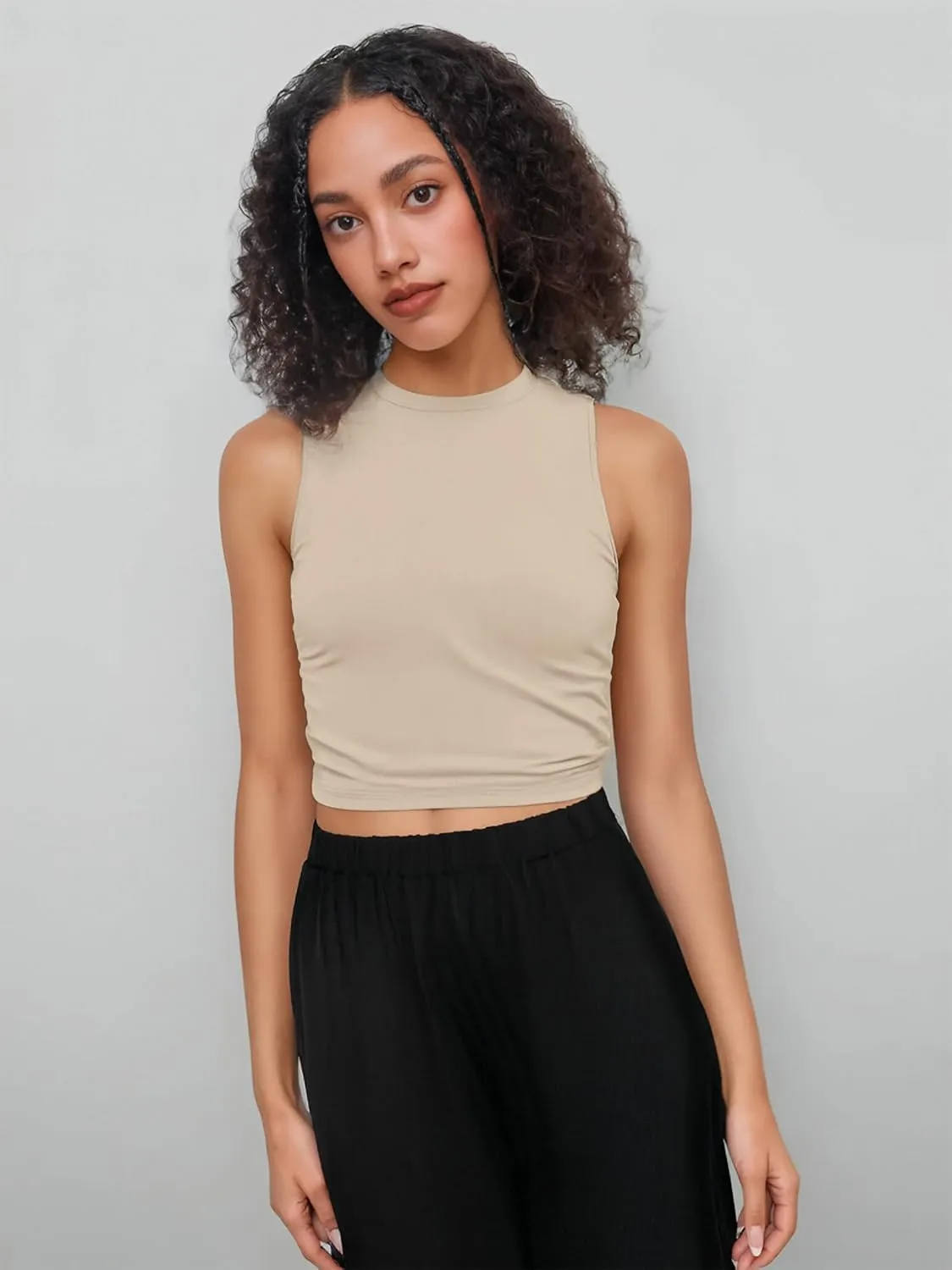 CIDER Crop Tops for Women Mimi Cuttrell Basic Sleeveless Ruched Going Out Summer Casual Ribbed Tank Top
