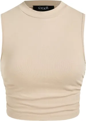 CIDER Crop Tops for Women Mimi Cuttrell Basic Sleeveless Ruched Going Out Summer Casual Ribbed Tank Top