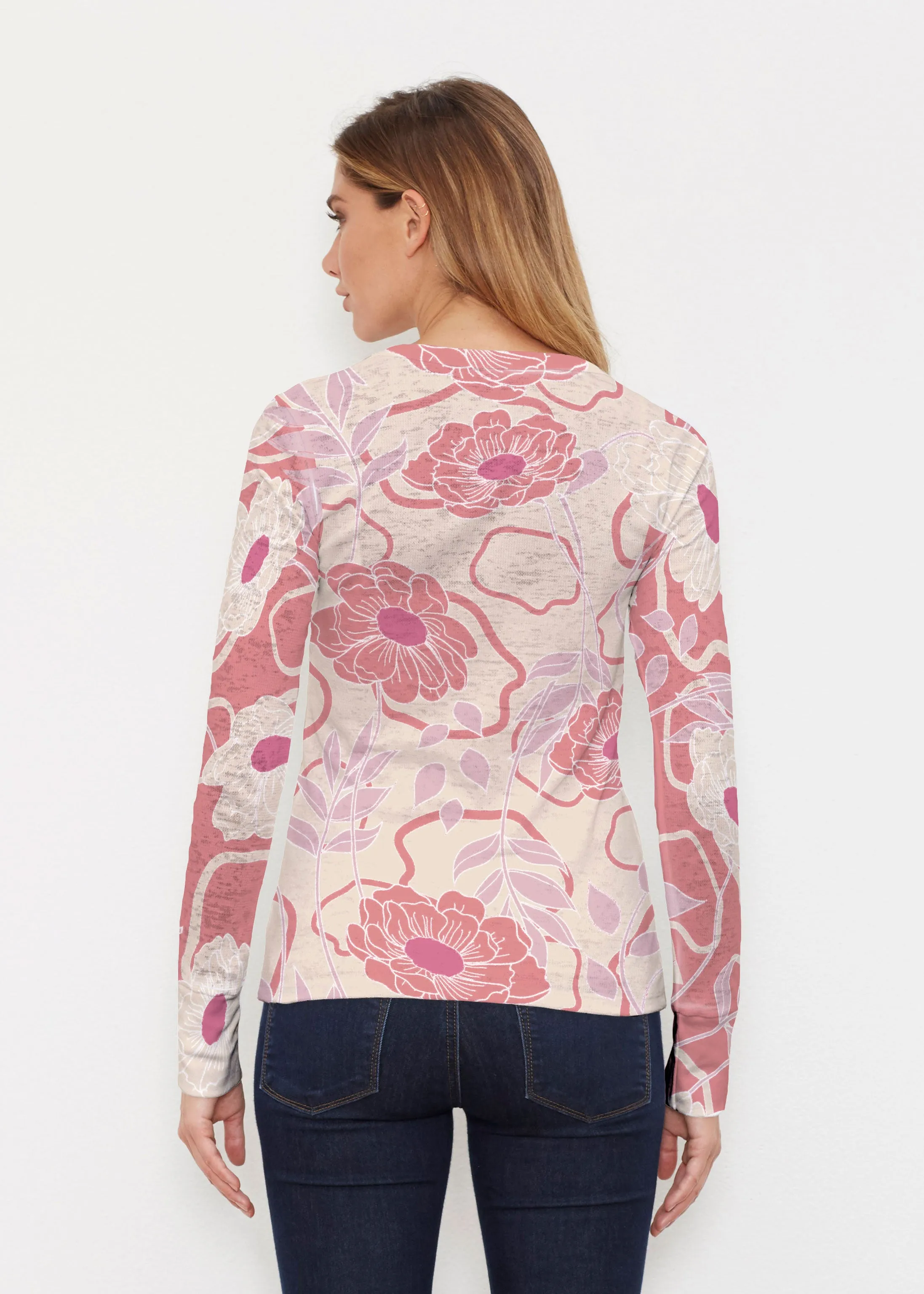 Clarisse Beige/Red (8127) ~ Thermal Long Sleeve Crew Shirt