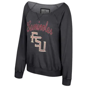 Colosseum Women's Seminoles Stacked FSU Off Shoulder Fleece Crew - Black