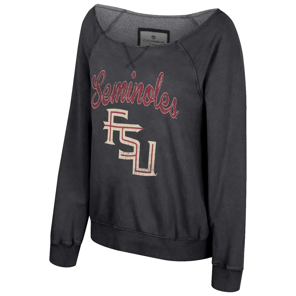 Colosseum Women's Seminoles Stacked FSU Off Shoulder Fleece Crew - Black