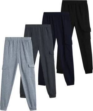 Coney Island Boys Sweatpants - 4 Pack Athletic Performance Soft Fleece Active Joggers for Boys with Side Pockets (Size: 4-16)