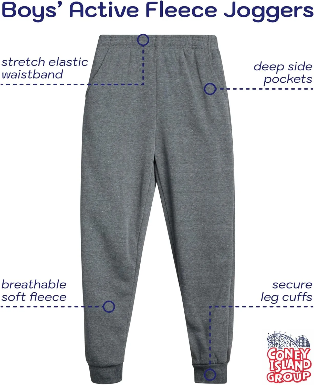 Coney Island Boys Sweatpants - 4 Pack Athletic Performance Soft Fleece Active Joggers for Boys with Side Pockets (Size: 4-16)