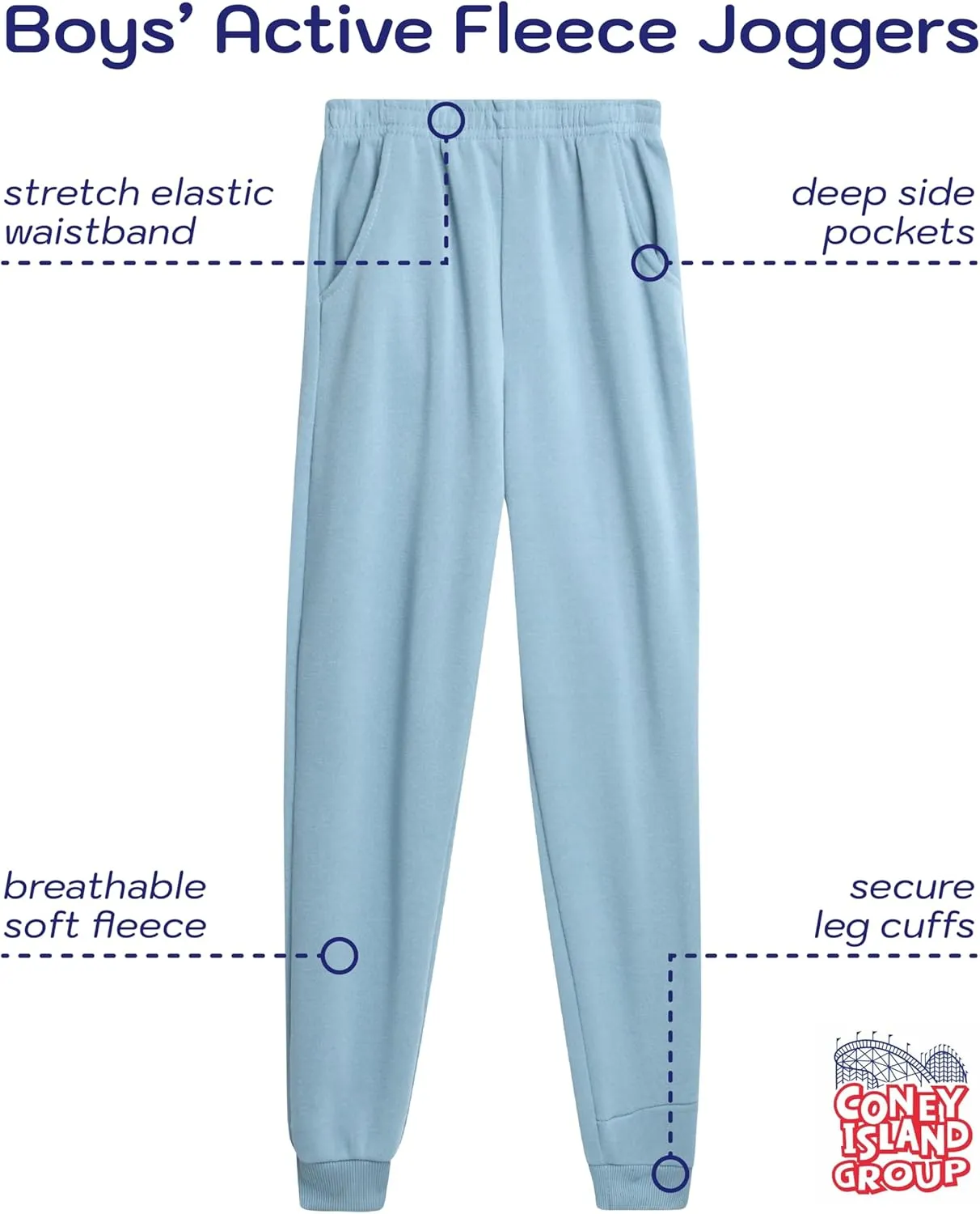 Coney Island Boys Sweatpants - 4 Pack Athletic Performance Soft Fleece Active Joggers for Boys with Side Pockets (Size: 4-16)
