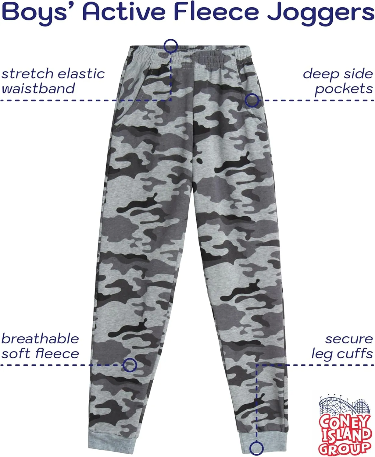 Coney Island Boys Sweatpants - 4 Pack Athletic Performance Soft Fleece Active Joggers for Boys with Side Pockets (Size: 4-16)