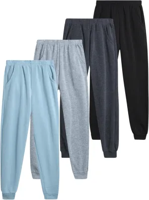 Coney Island Boys Sweatpants - 4 Pack Athletic Performance Soft Fleece Active Joggers for Boys with Side Pockets (Size: 4-16)