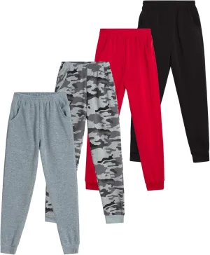 Coney Island Boys Sweatpants - 4 Pack Athletic Performance Soft Fleece Active Joggers for Boys with Side Pockets (Size: 4-16)