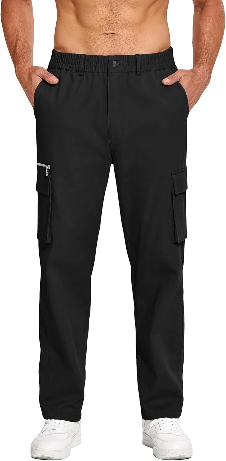 COOFANDY Men's Cotton Cargo Pants Relaxed Fit Elastic Waist Casual Pants Stretch Work Cargo Pant with Pockets