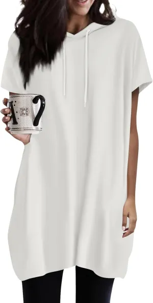 COTECRAM Womens Summer Oversized Hoodies Short Sleeve Casual Shirts Fashion Tunic Tops Lightweight Pullover with Pockets
