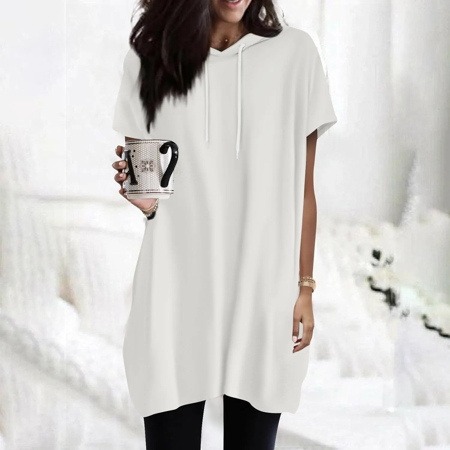 COTECRAM Womens Summer Oversized Hoodies Short Sleeve Casual Shirts Fashion Tunic Tops Lightweight Pullover with Pockets