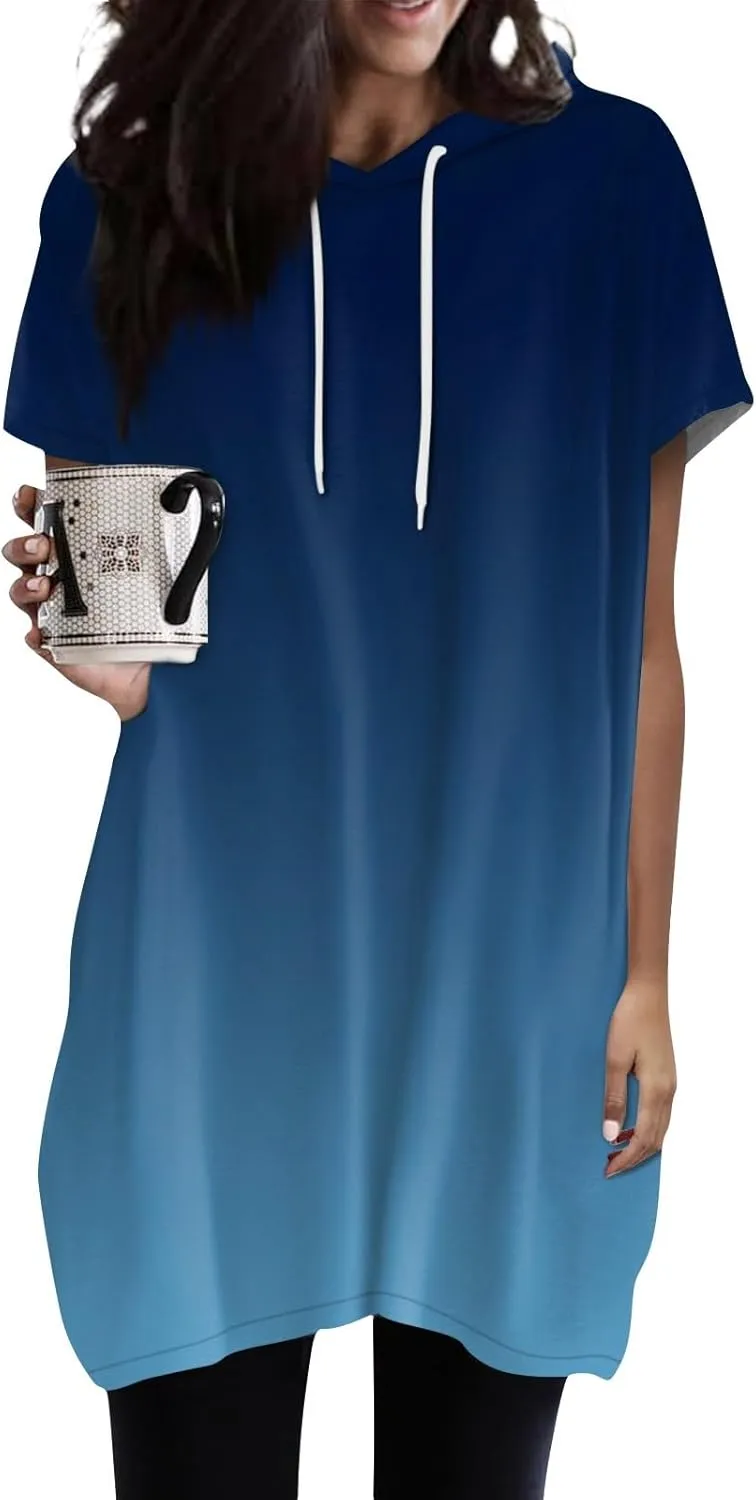 COTECRAM Womens Summer Oversized Hoodies Short Sleeve Casual Shirts Fashion Tunic Tops Lightweight Pullover with Pockets