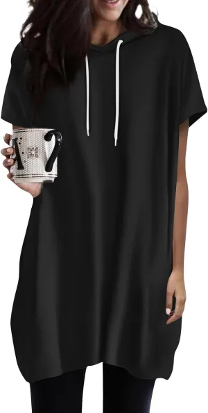 COTECRAM Womens Summer Oversized Hoodies Short Sleeve Casual Shirts Fashion Tunic Tops Lightweight Pullover with Pockets