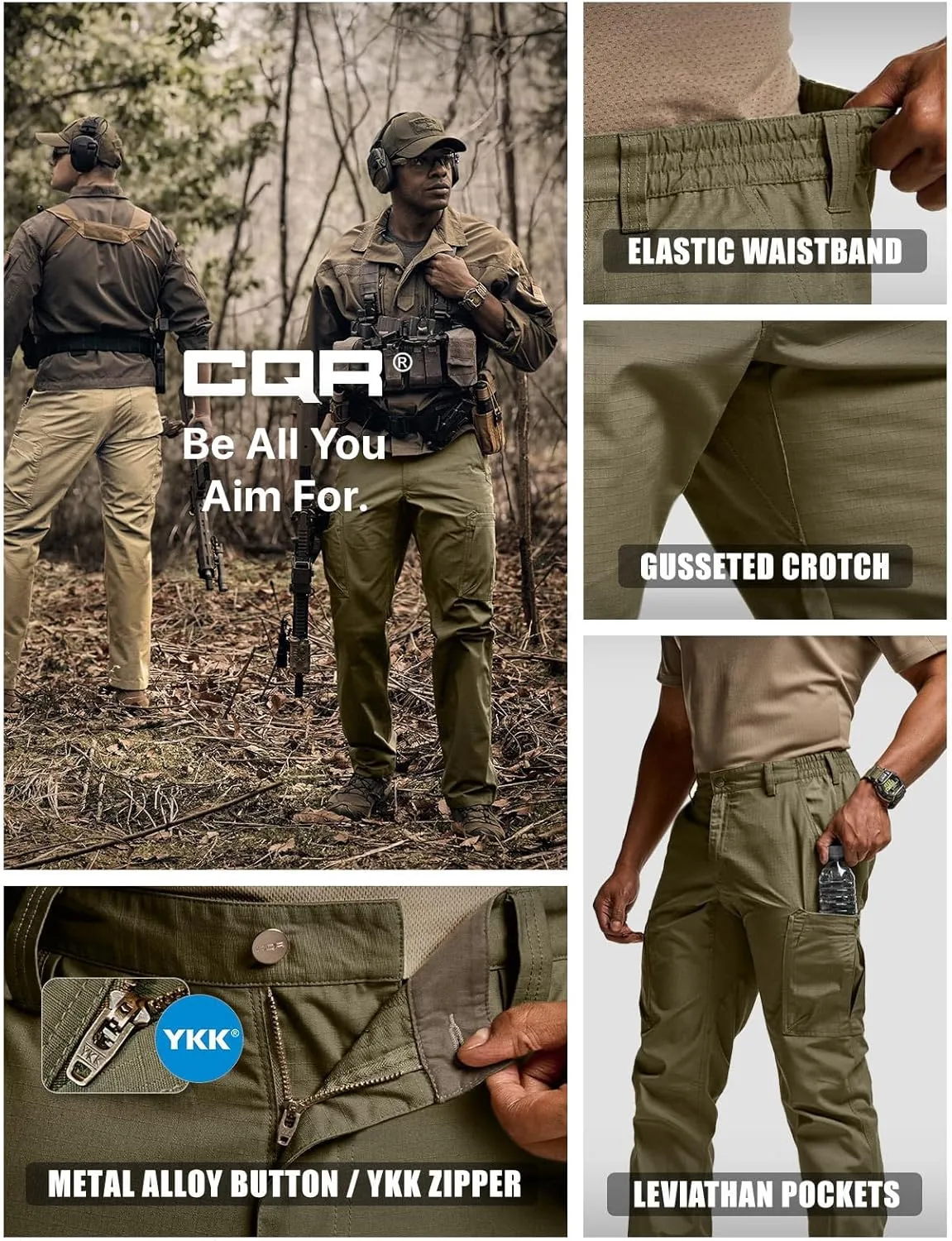 CQR Men's Military Cargo Pants, Water Resistant Ripstop Army Combat Tactical Pants, Outdoor Hunting Hiking EDC Work Pants