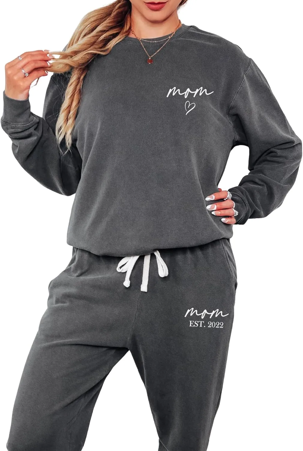 Custom Lounge Sets for Women, Personalized Lounge Pants for Mom, Custom Comfort Colors Sweatshirt and Sweatpants, Mom Loungewear Set