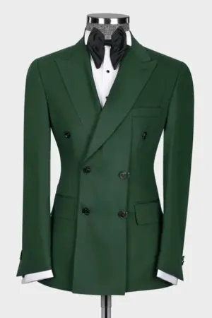 Dark Green Peaked Lapel Double Breasted Custom Prom Suits
