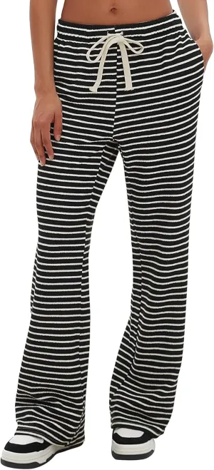 Darong Womens Wide Leg Sweatpants Stripe Print Yoga Pants Comfy Lounge Baggy Drawstring Trousers with Pockets