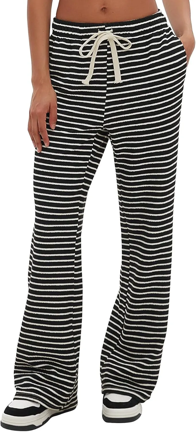 Darong Womens Wide Leg Sweatpants Stripe Print Yoga Pants Comfy Lounge Baggy Drawstring Trousers with Pockets