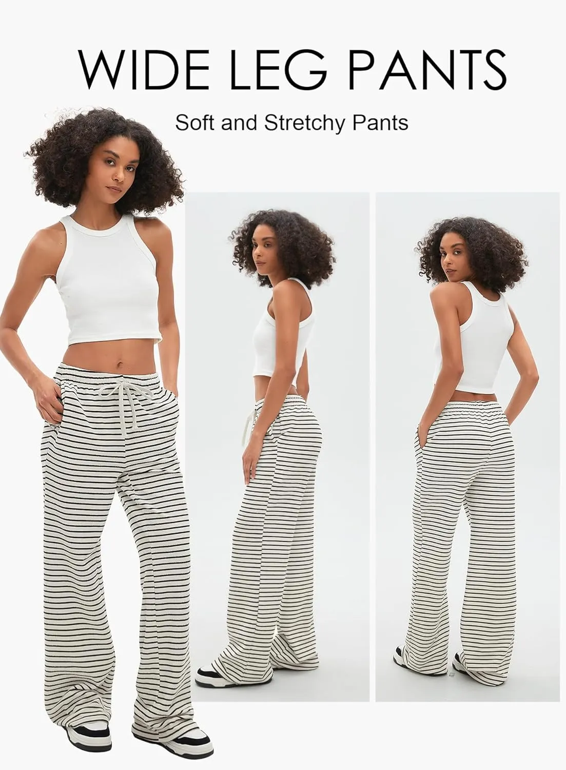 Darong Womens Wide Leg Sweatpants Stripe Print Yoga Pants Comfy Lounge Baggy Drawstring Trousers with Pockets