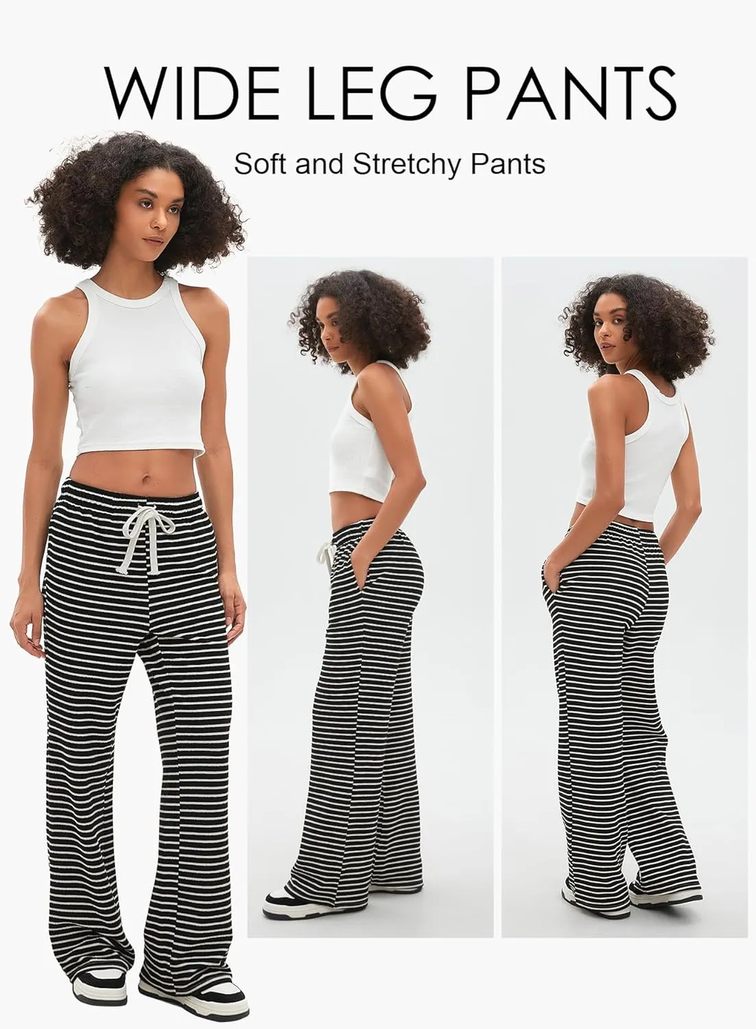 Darong Womens Wide Leg Sweatpants Stripe Print Yoga Pants Comfy Lounge Baggy Drawstring Trousers with Pockets