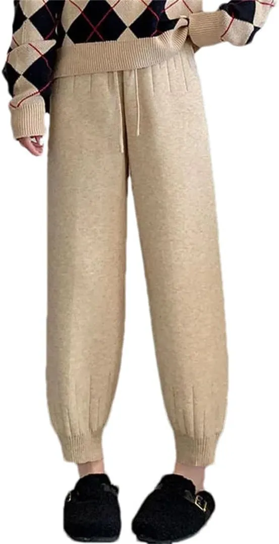 DBFBDTU Women Casual Harem Pants Loose Knitted Trousers Solid Color Sweater Trousers