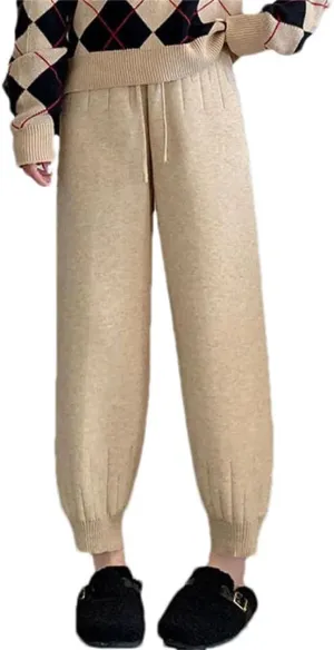 DBFBDTU Women Casual Harem Pants Loose Knitted Trousers Solid Color Sweater Trousers