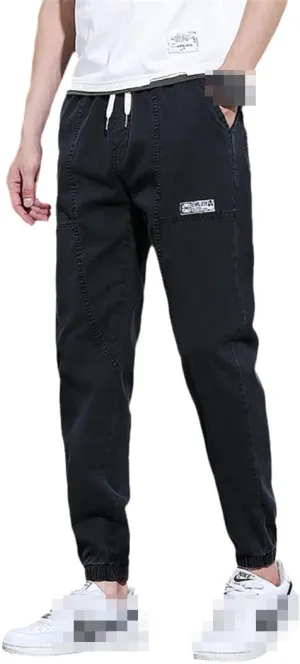 Deepsko Men's Jeans Jogging Harem Pants Cotton Ankle Ties Loose Harajuku Style Girdle