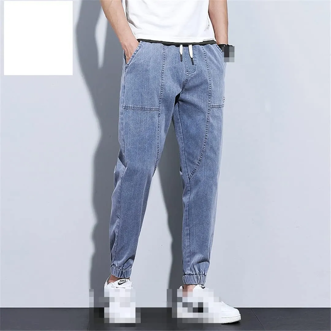 Deepsko Men's Jeans Jogging Harem Pants Cotton Ankle Ties Loose Harajuku Style Girdle