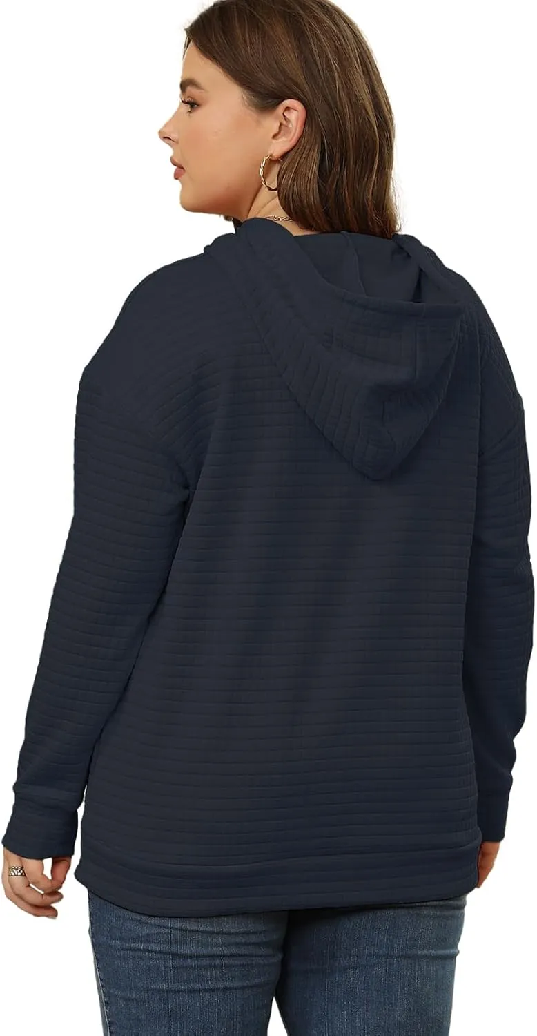 DOLNINE Plus Size Hoodies for Women Casual Long Sleeve Sweatshirts Drawstring Pullover Tops with Pocket
