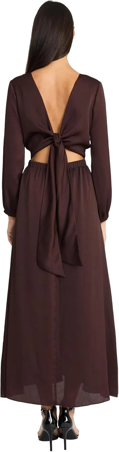 Donna Morgan Women's Elegant Long Sleeve Mixi Open Back with Tie Knot Detail-Versatile Wedding Guest Dresses