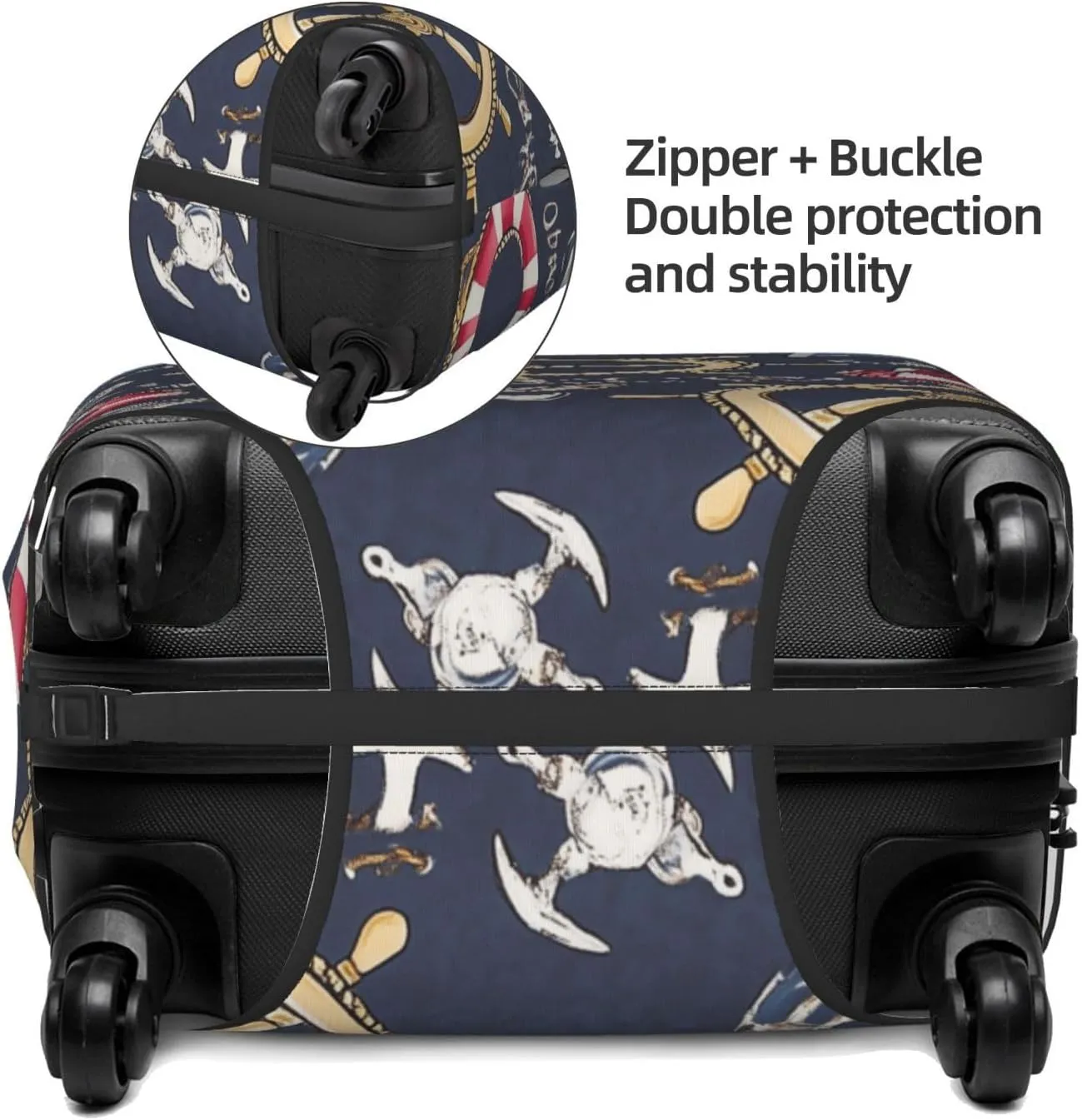 Elastic Luggage Cover Anti Scratch Dirt Covers, Boat Wheels Life Jackets Nautical Travel Luggage Cover Suitcase Protector Fits 23-26 Inch Luggage