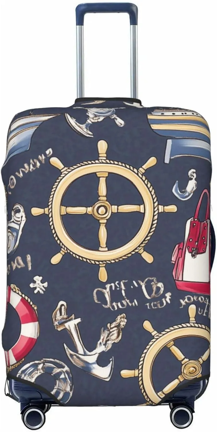 Elastic Luggage Cover Anti Scratch Dirt Covers, Boat Wheels Life Jackets Nautical Travel Luggage Cover Suitcase Protector Fits 23-26 Inch Luggage