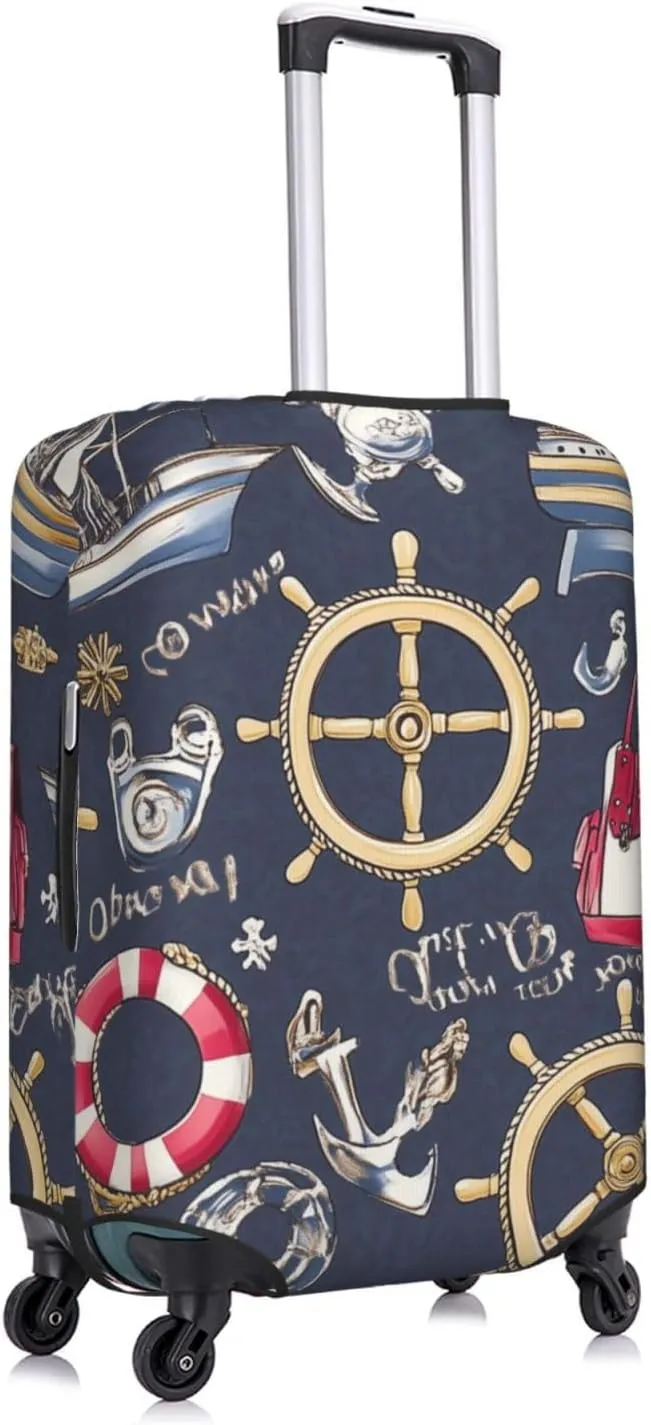 Elastic Luggage Cover Anti Scratch Dirt Covers, Boat Wheels Life Jackets Nautical Travel Luggage Cover Suitcase Protector Fits 23-26 Inch Luggage