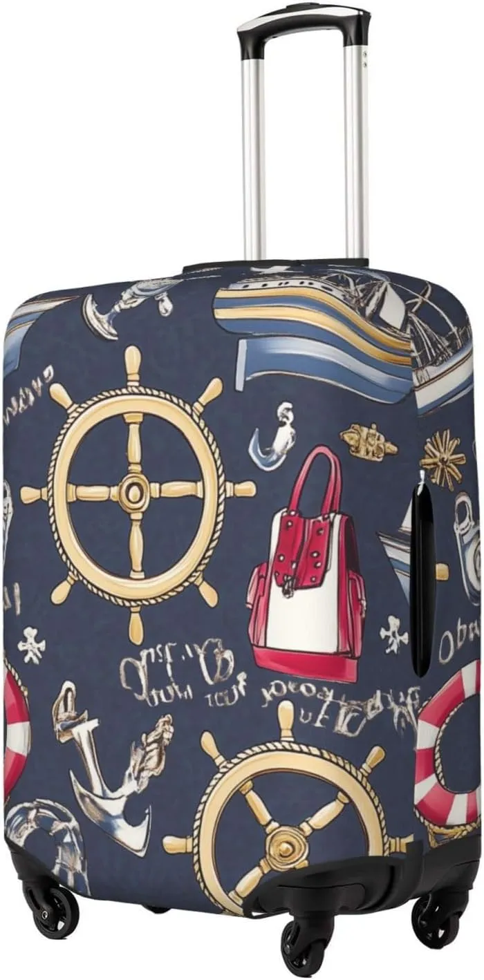 Elastic Luggage Cover Anti Scratch Dirt Covers, Boat Wheels Life Jackets Nautical Travel Luggage Cover Suitcase Protector Fits 23-26 Inch Luggage