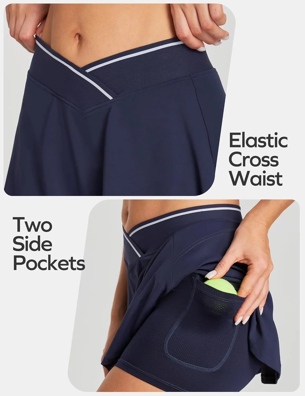 Ewedoos Women's Athletic Skirt Cross Waist Tennis Skirt with Pockets Linner Skorts Tennis Skirts Golf Pickleball Casual