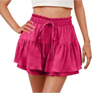 Fashion Paperbag Ruffle Flowy Skorts for Women Summer Swing Skirts with Built-in Shorts Beach Holiday Outfits