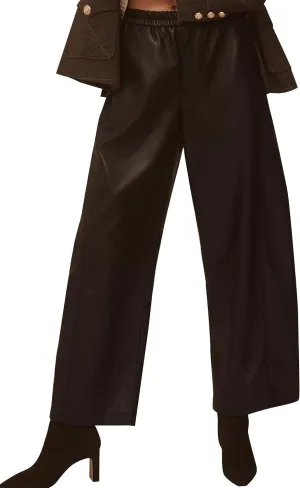 Faux Leather Pants for Women High Waist Wide Leg PU Leather Barrel Palazzo Trousers Pants with Pockets Black XL