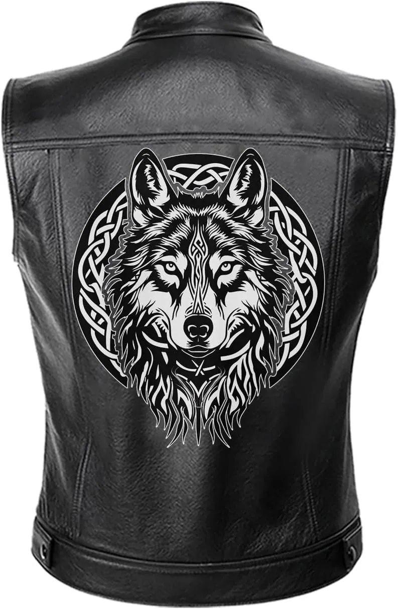 Fenrir Wolf Viking Norse Norsemen Odins Wolf on Men Personalized Men PU Leather Vest Jacket Coat Motorcycle