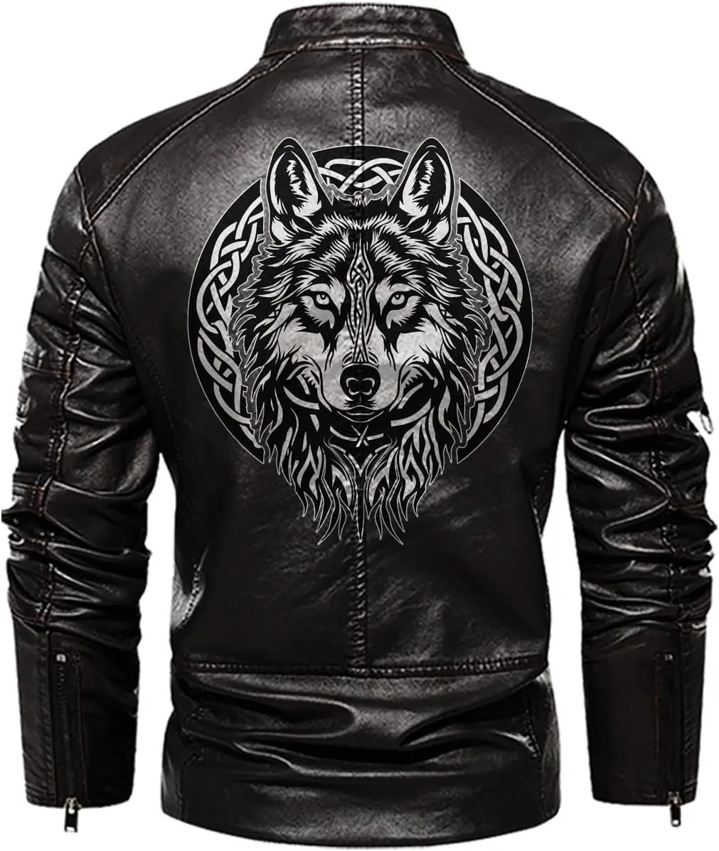 Fenrir Wolf Viking Norse Norsemen Odins Wolf on Men Personalized Men PU Leather Vest Jacket Coat Motorcycle